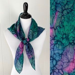 Boho Hippie Purple Green Blue Batik Tie Dye Scarf